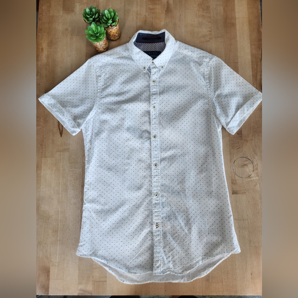 Men's Zara White Slim Fit Button Down Short Sleeve Shirt